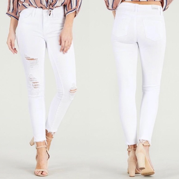 Judy Blue White Distressed Crop Skinny Jeans - Picture 2 of 3